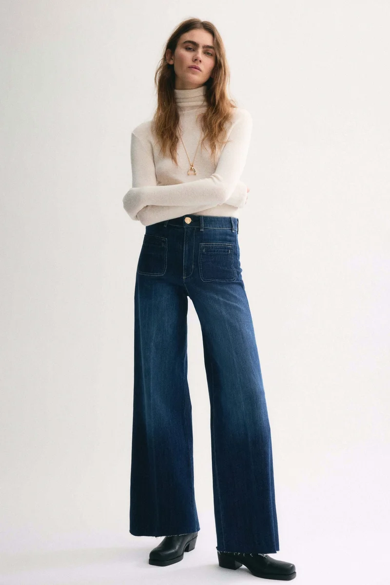 اتش اند ام جينز بخصر عالي وقصّة واسعة